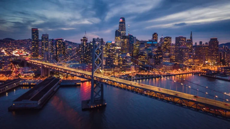 San Francisco and Bay Bridge at night